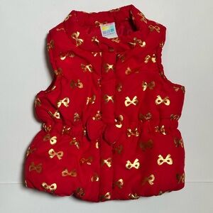 Healthtex Baby Red Puffer Vest with Gold Bows Size 3-6M